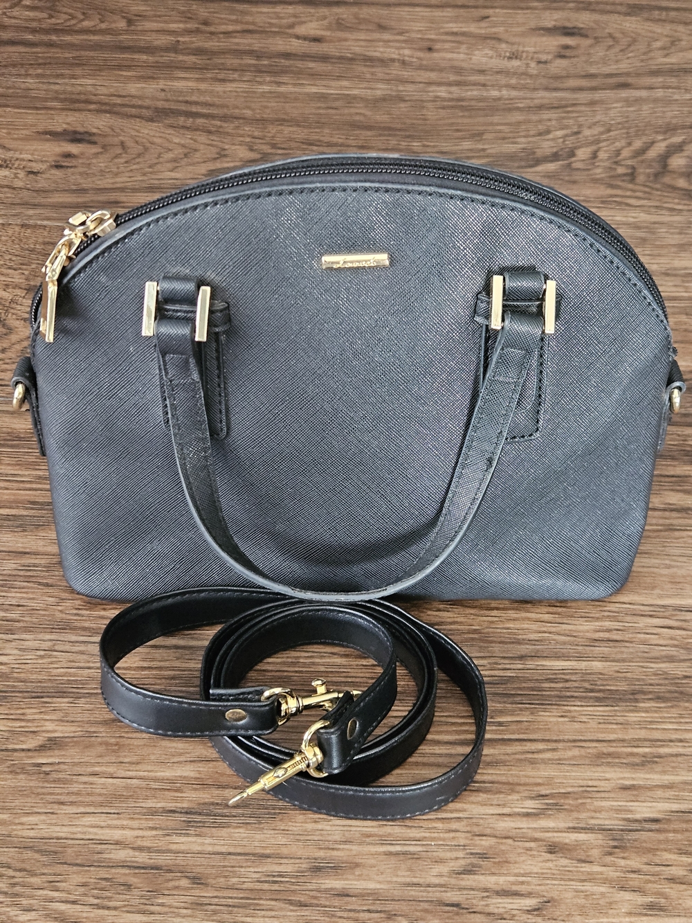 Lovevook Black Saffiano Dome Satchel Crossbody Bag